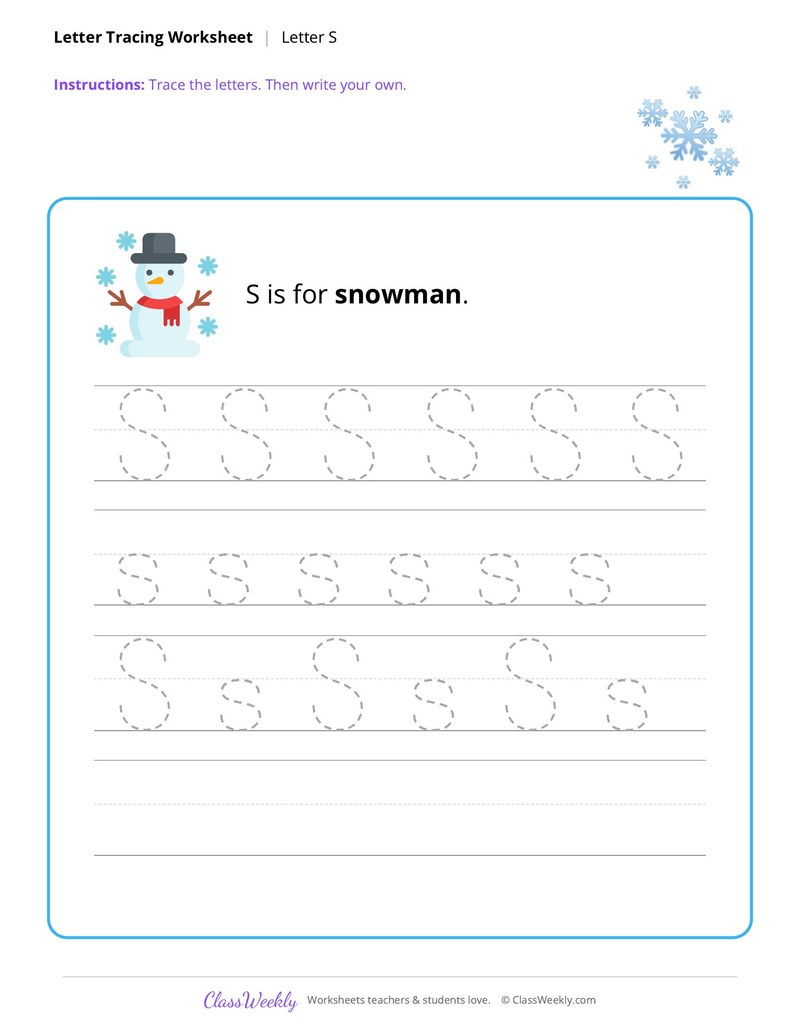 Letter tracing, S - Christmas