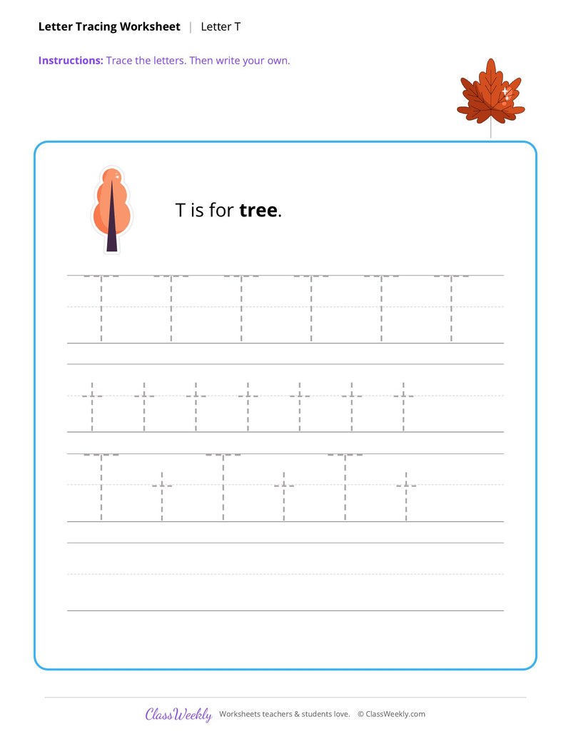 Letter tracing, T - Thanksgiving