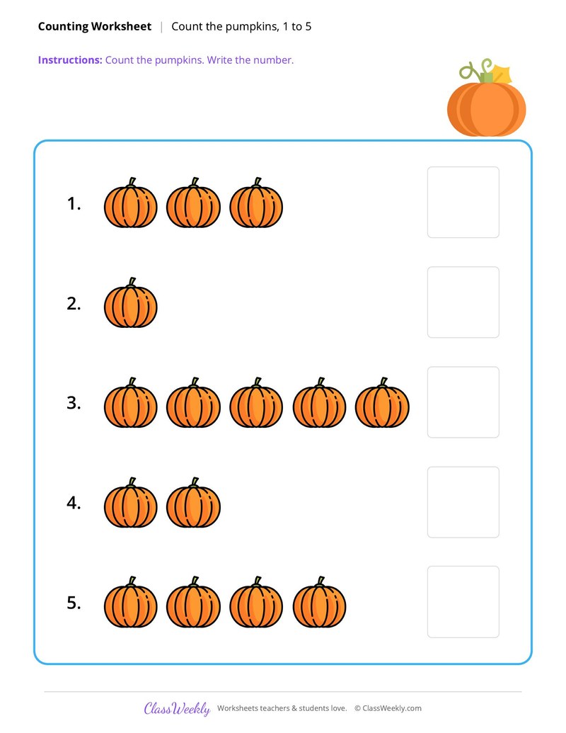 Counting, count the pumpkins - Thanksgiving