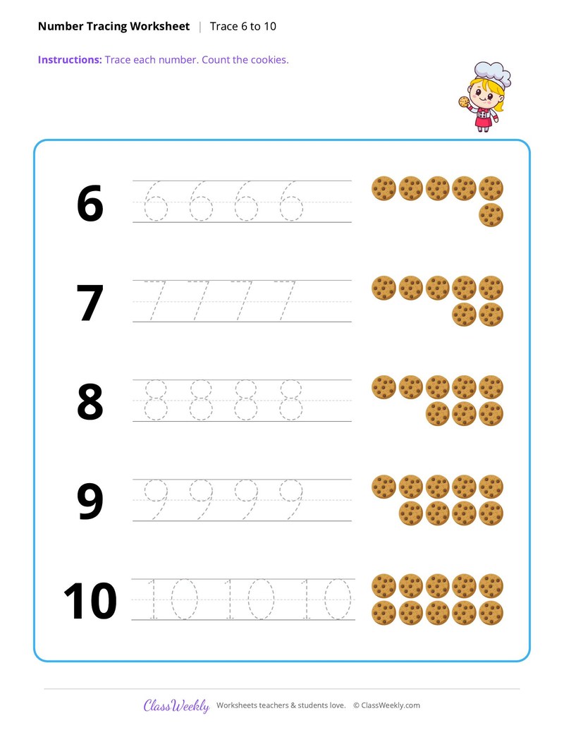 Number tracing, 6 to 10 - Christmas