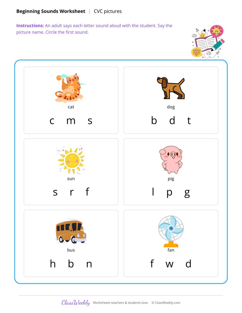 Beginning sounds with CVC pictures