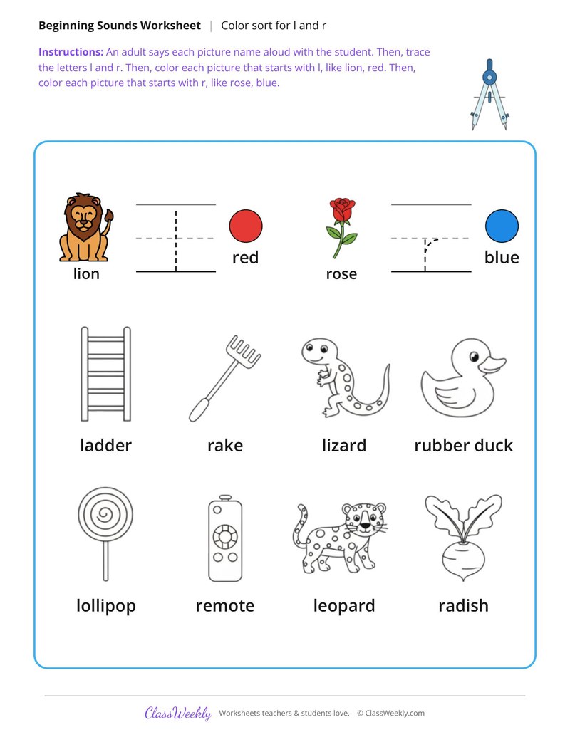 Color by Beginning Sound L and R