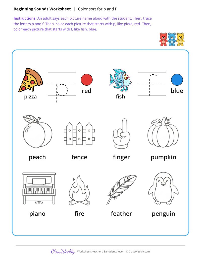 Color by Beginning Sound P and F