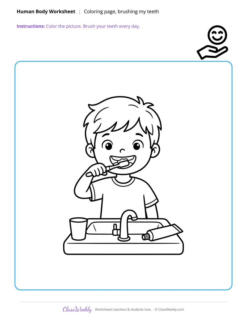 Brushing My Teeth Coloring Page - Human Body