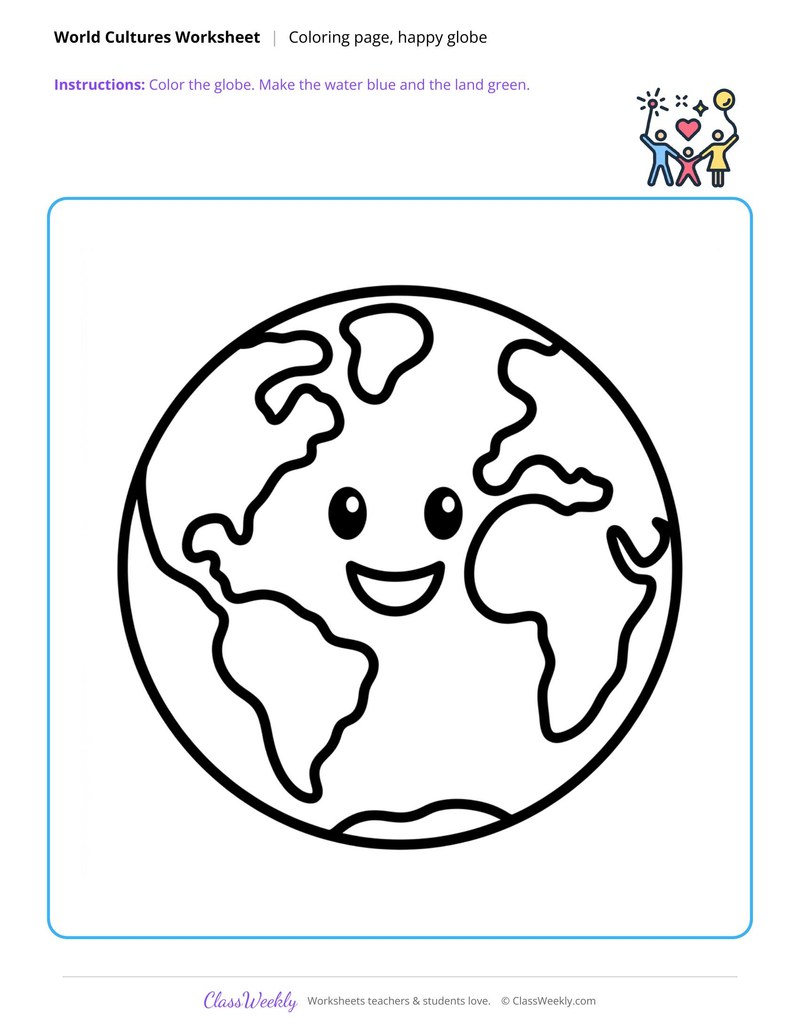 Happy Globe Coloring Page