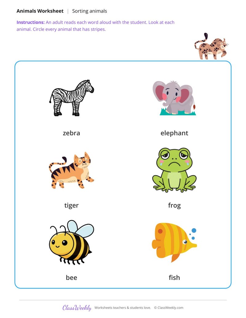 Circle the animals with stripes - Stripes