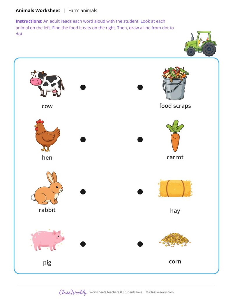 Match the animal to its food