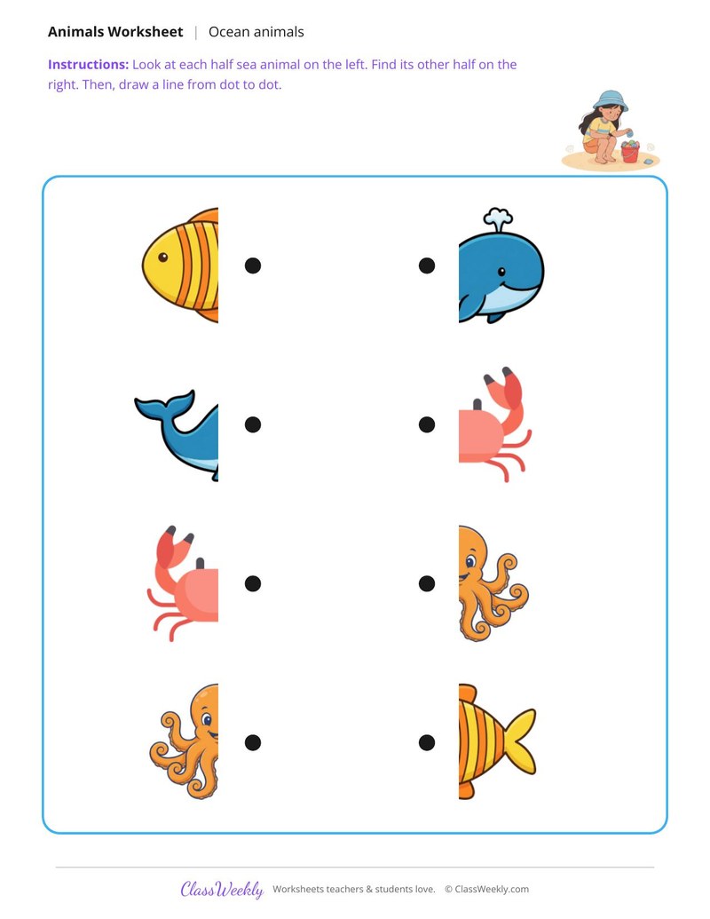 Match the ocean animal halves - Make a sea animal