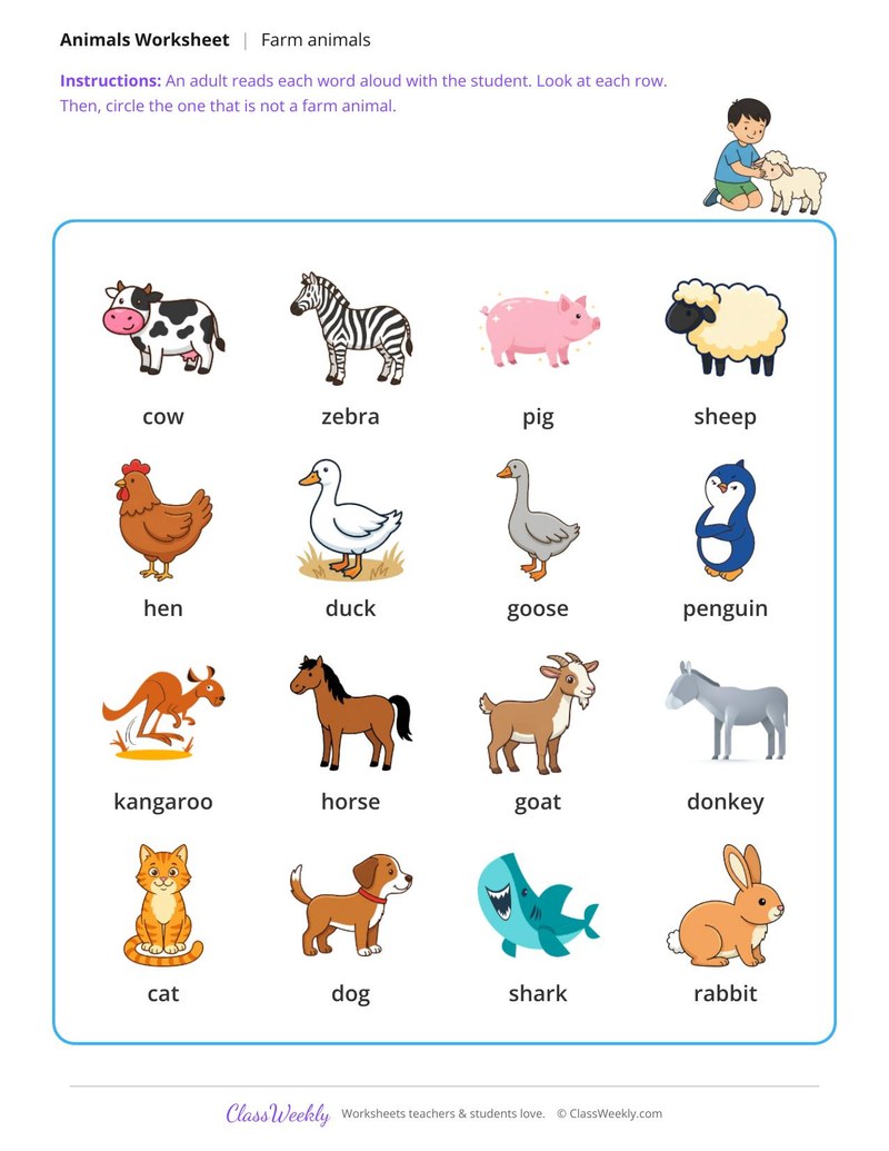 Which one is not a farm animal?