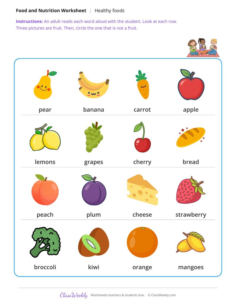 Which one is not a fruit? - Four rows