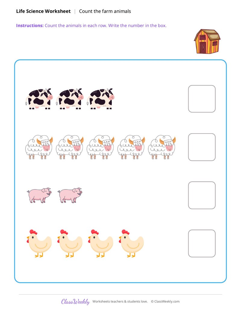 Life Science: Count the farm animals