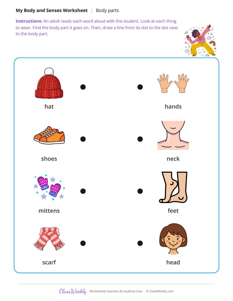 Match the clothing to the body part - Getting dressed