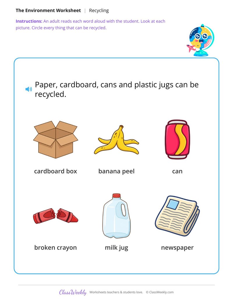 Circle what can be recycled