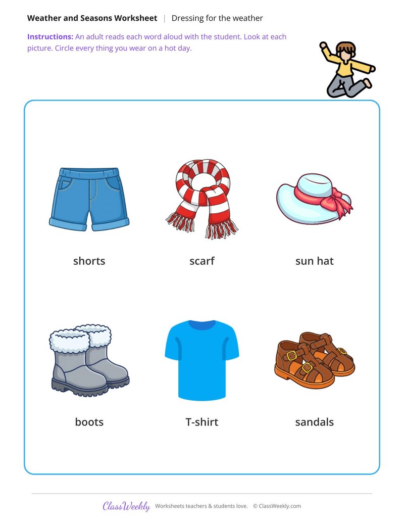 Circle what to wear on a hot day - Summer