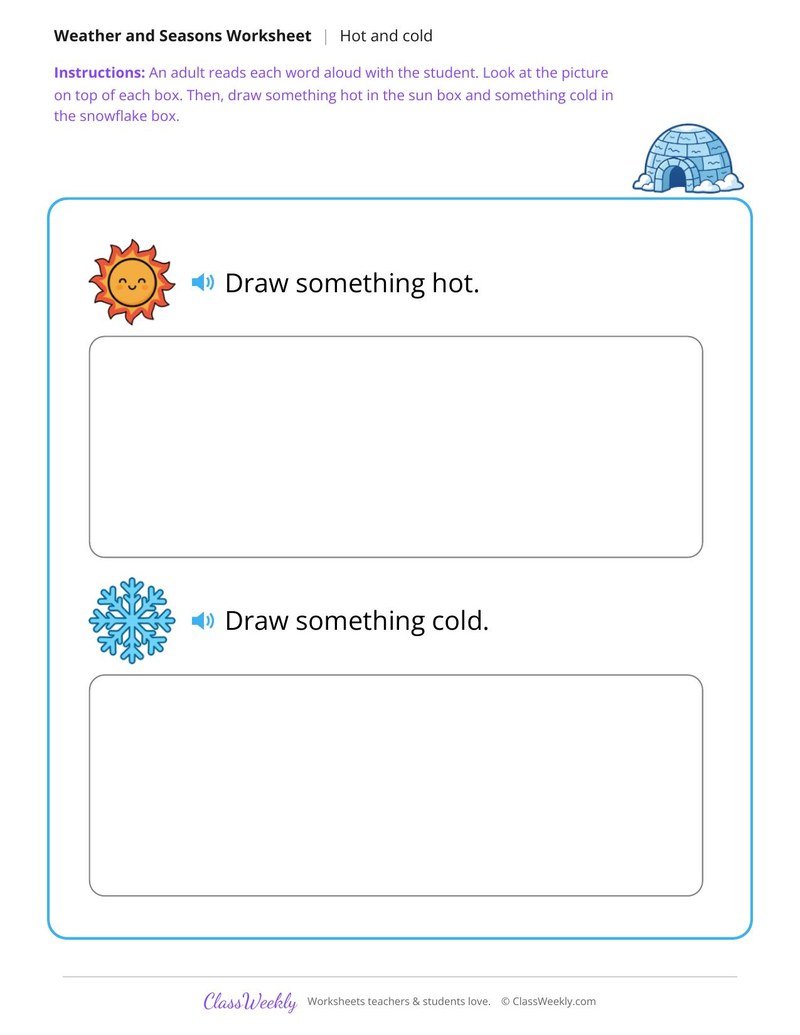 Draw something hot and something cold - Two boxes