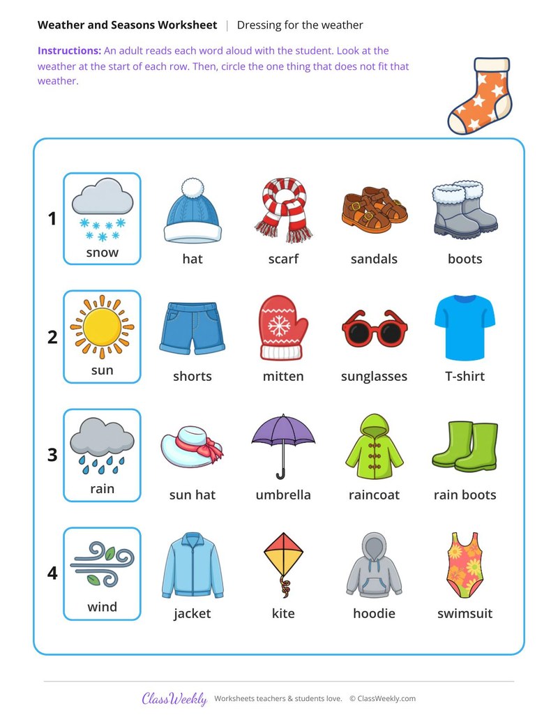 Which one does not fit the weather? - Four rows