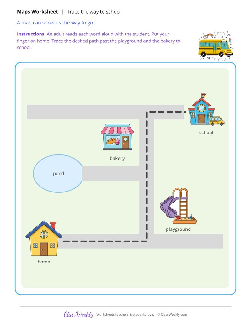Trace the Way From Home to School