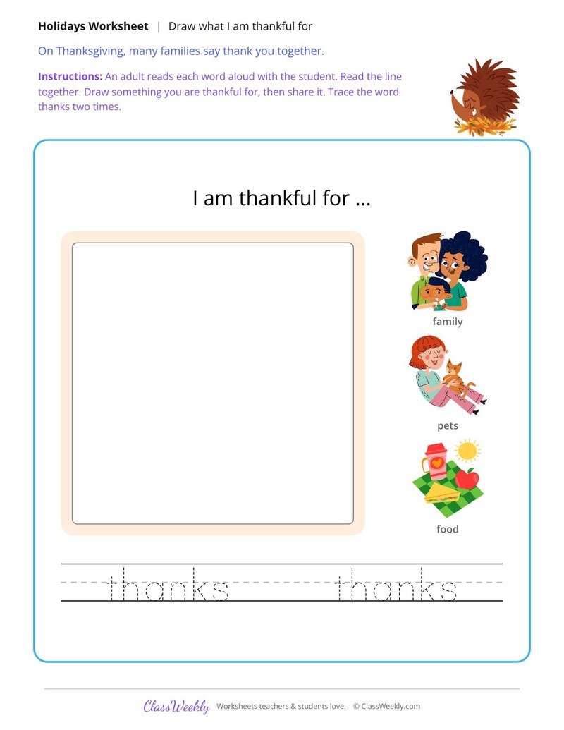 I Am Thankful For, Draw and Share