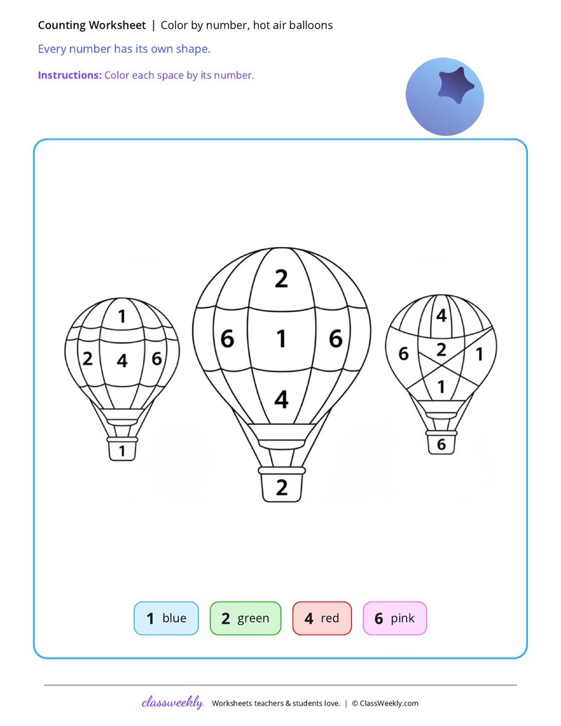 Color by number, hot air balloons