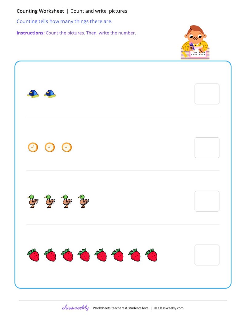 Count and write, pictures
