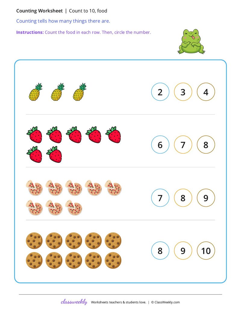 Count to 10, food worksheet preview