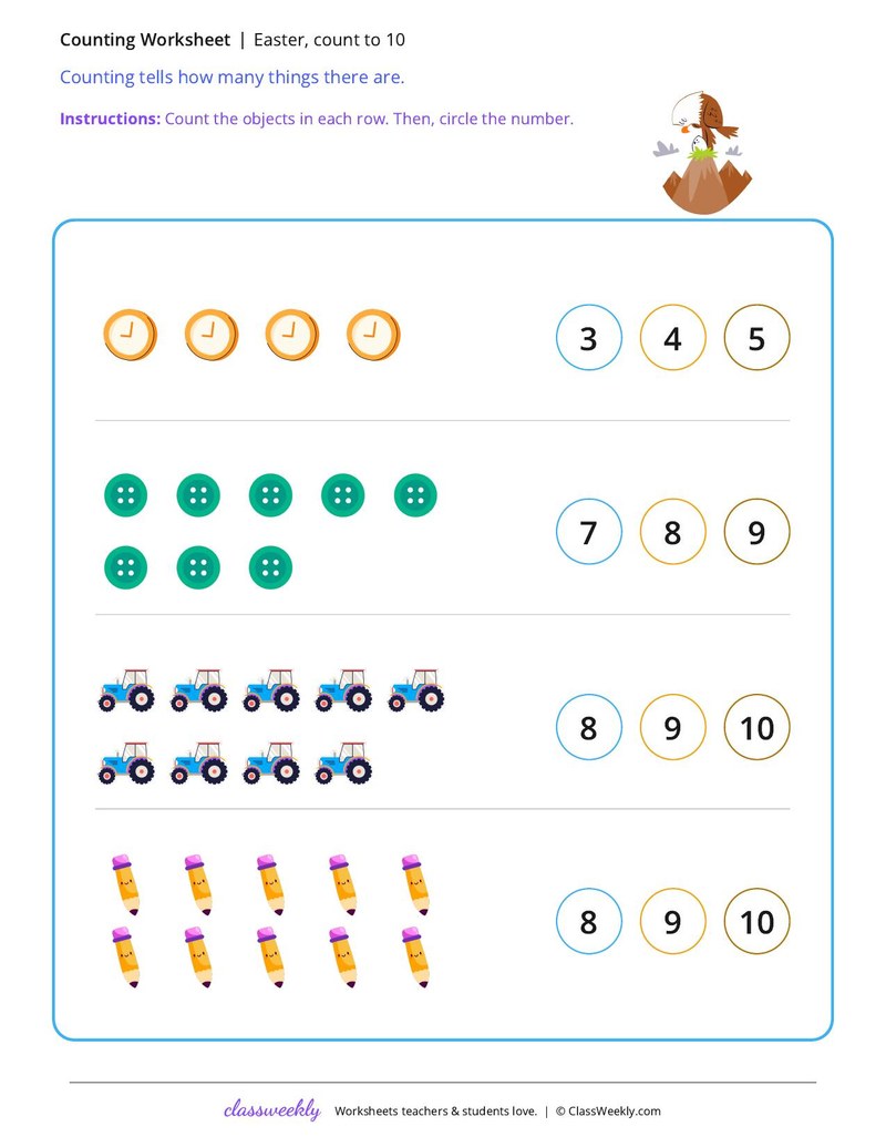 Easter, count to 10 worksheet preview
