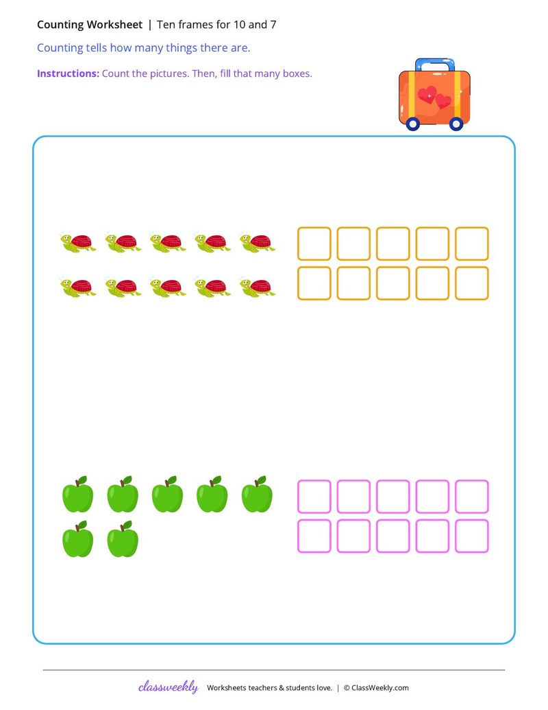 Ten frames for 10 and 7 - Set 2