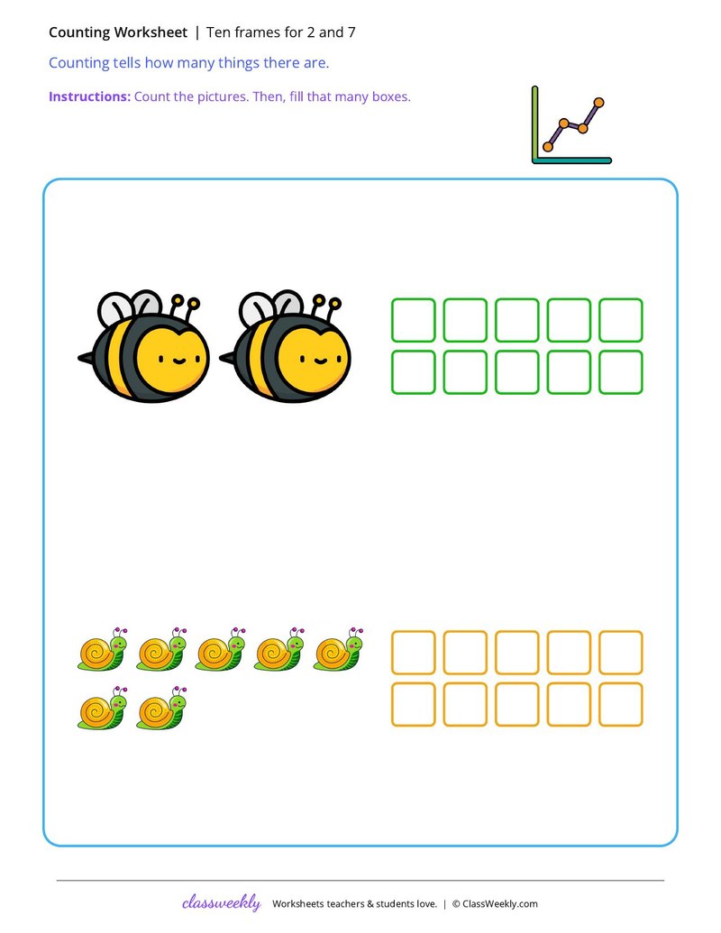 Ten frames for 2 and 7