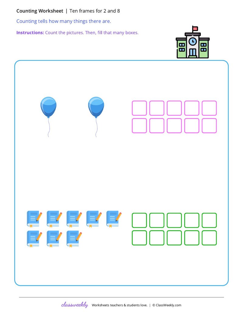 Ten frames for 2 and 8