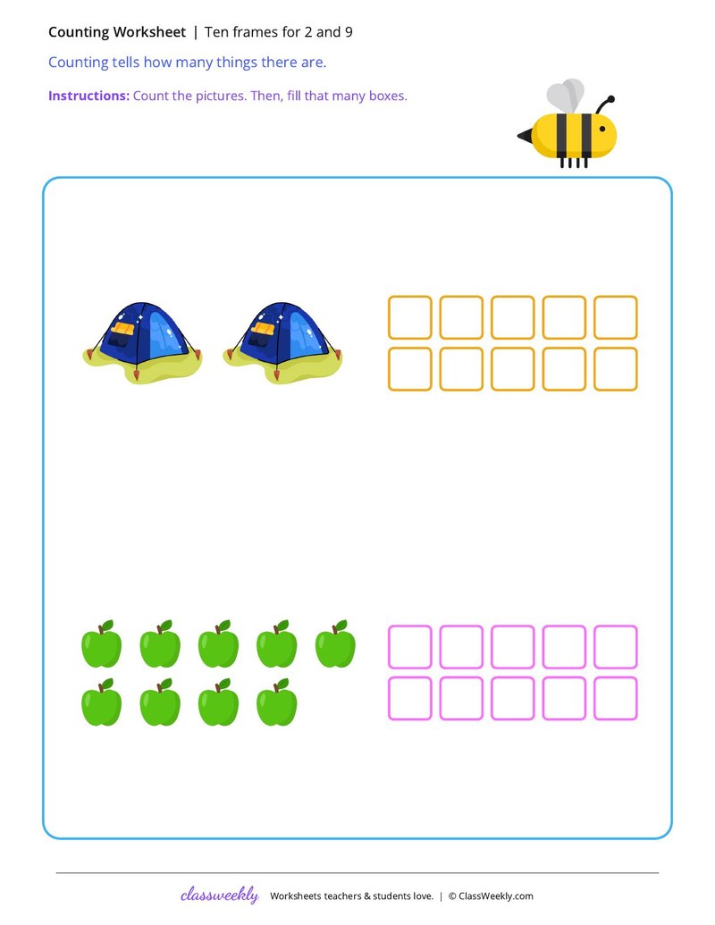 Ten frames for 2 and 9
