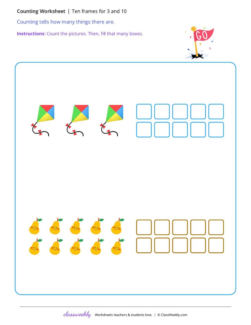 Ten frames for 3 and 10