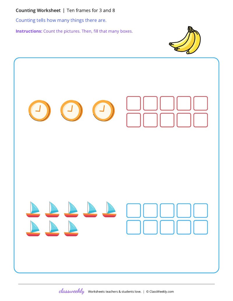 Ten frames for 3 and 8