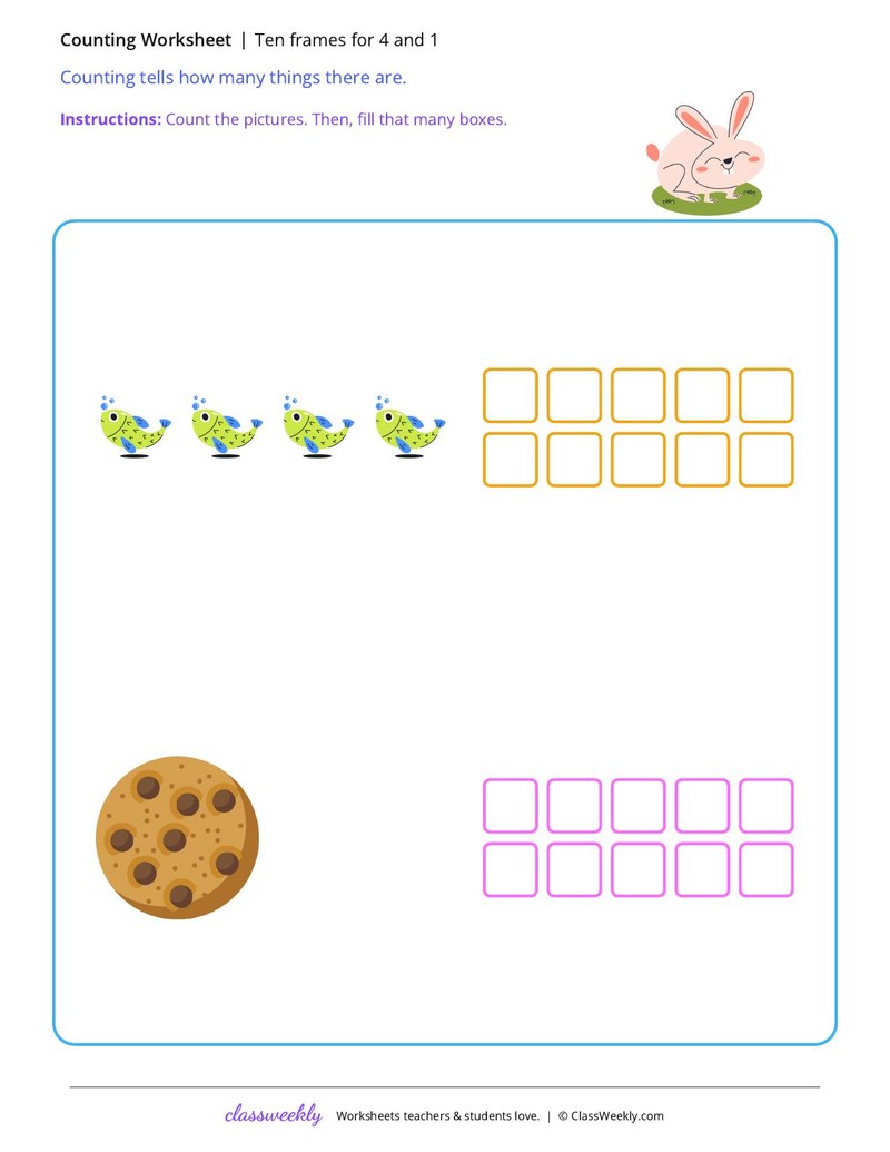 Ten frames for 4 and 1 - Set 2