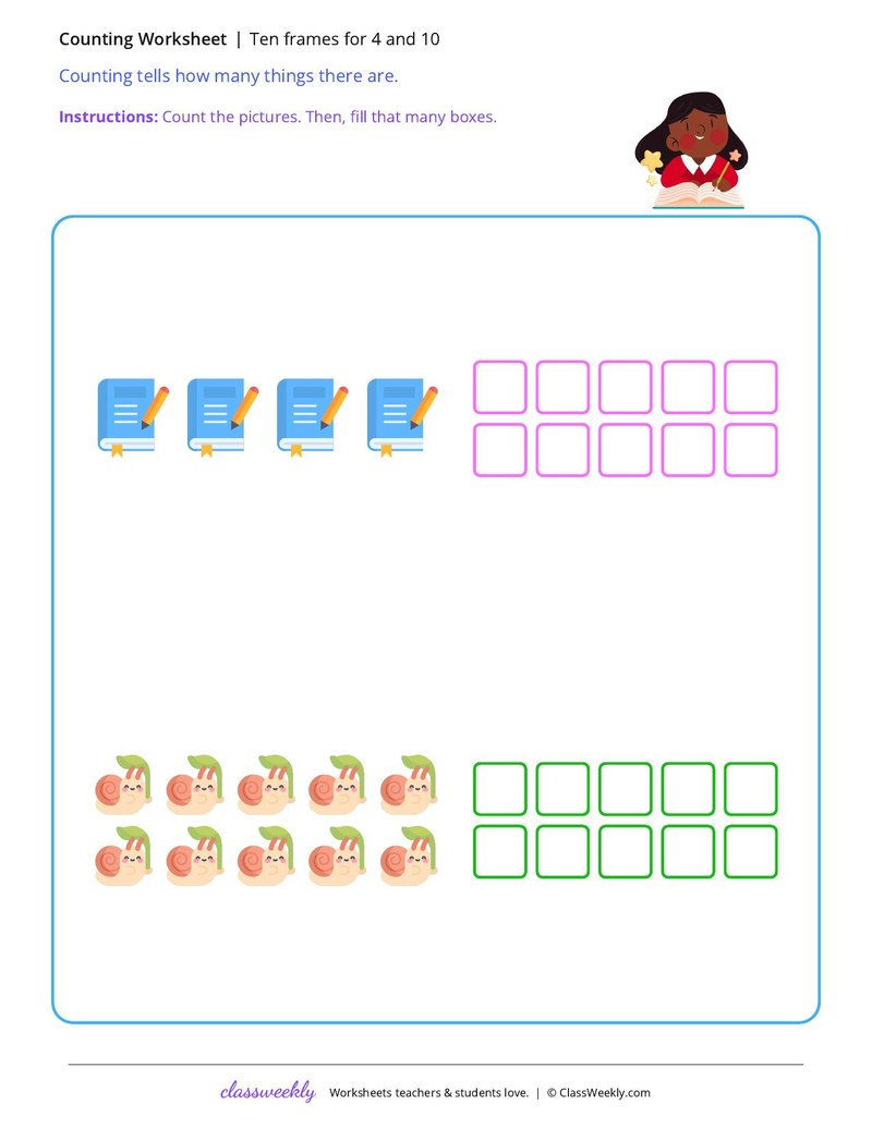 Ten frames for 4 and 10