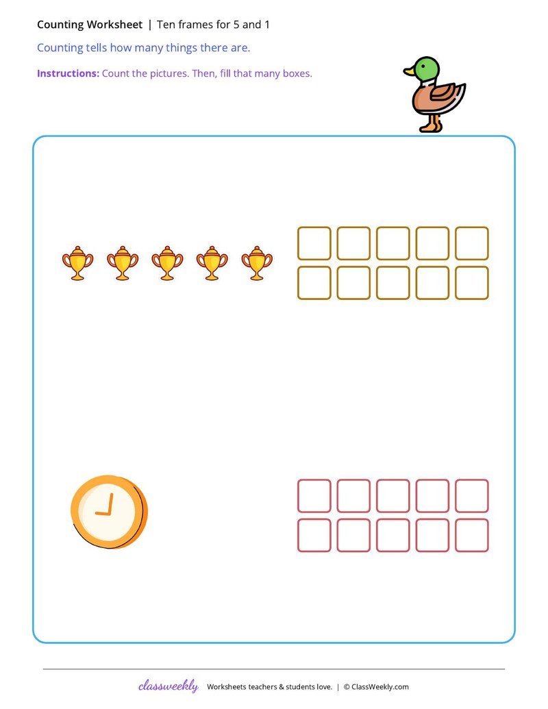 Ten frames for 5 and 1