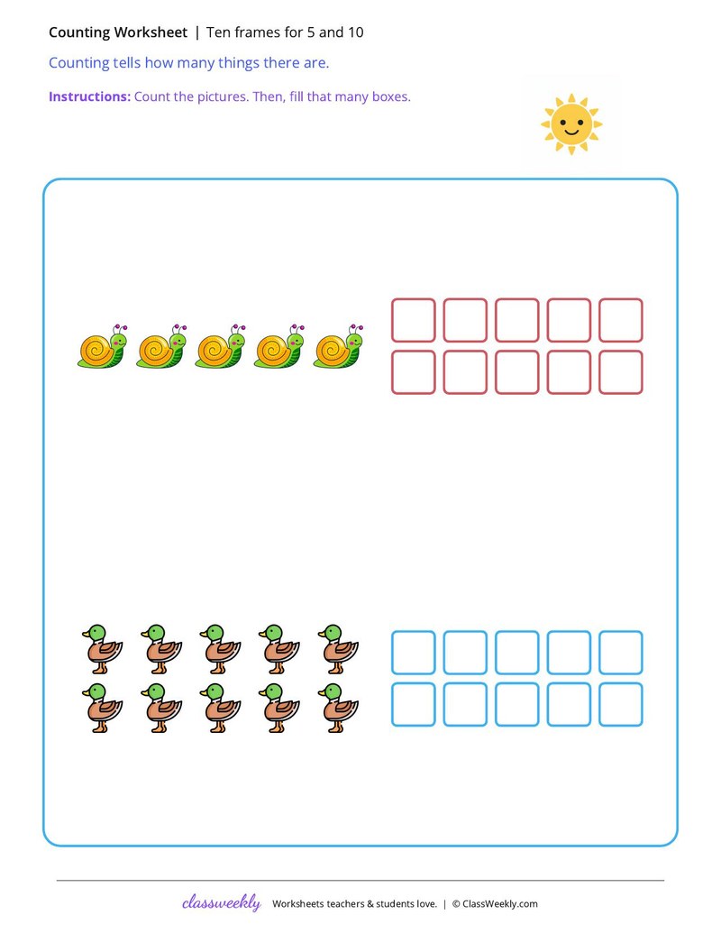 Ten frames for 5 and 10