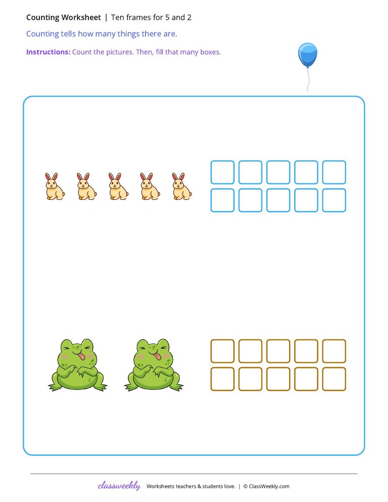 Ten frames for 5 and 2 - Set 2