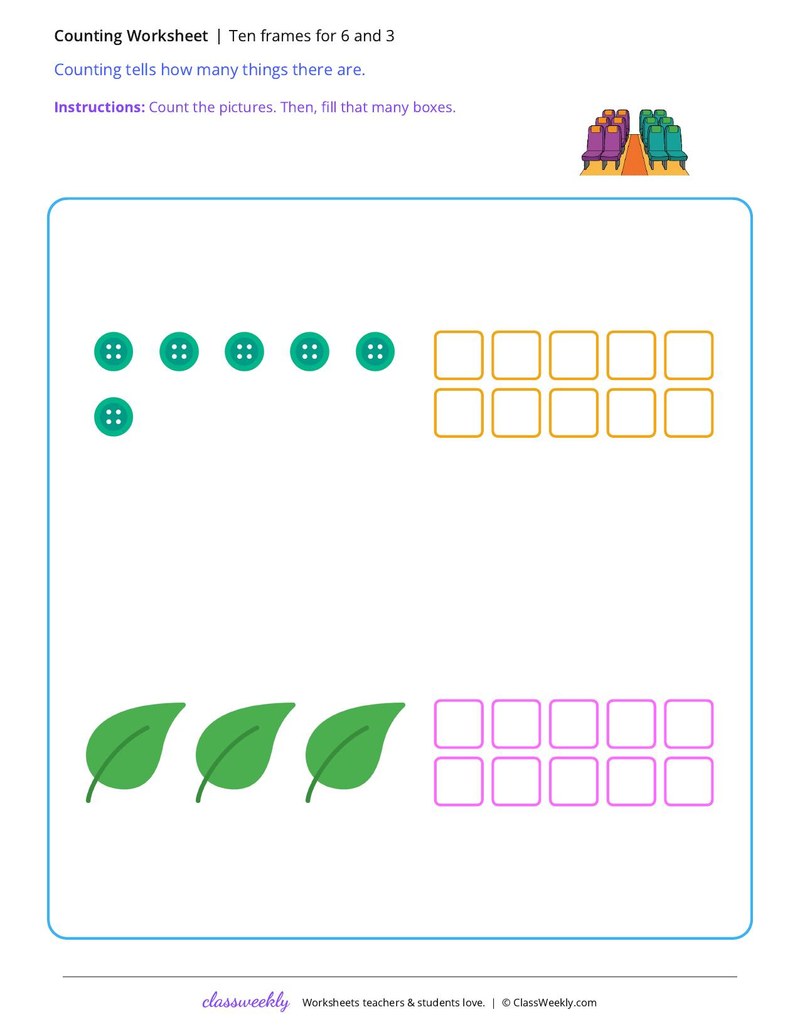 Ten frames for 6 and 3