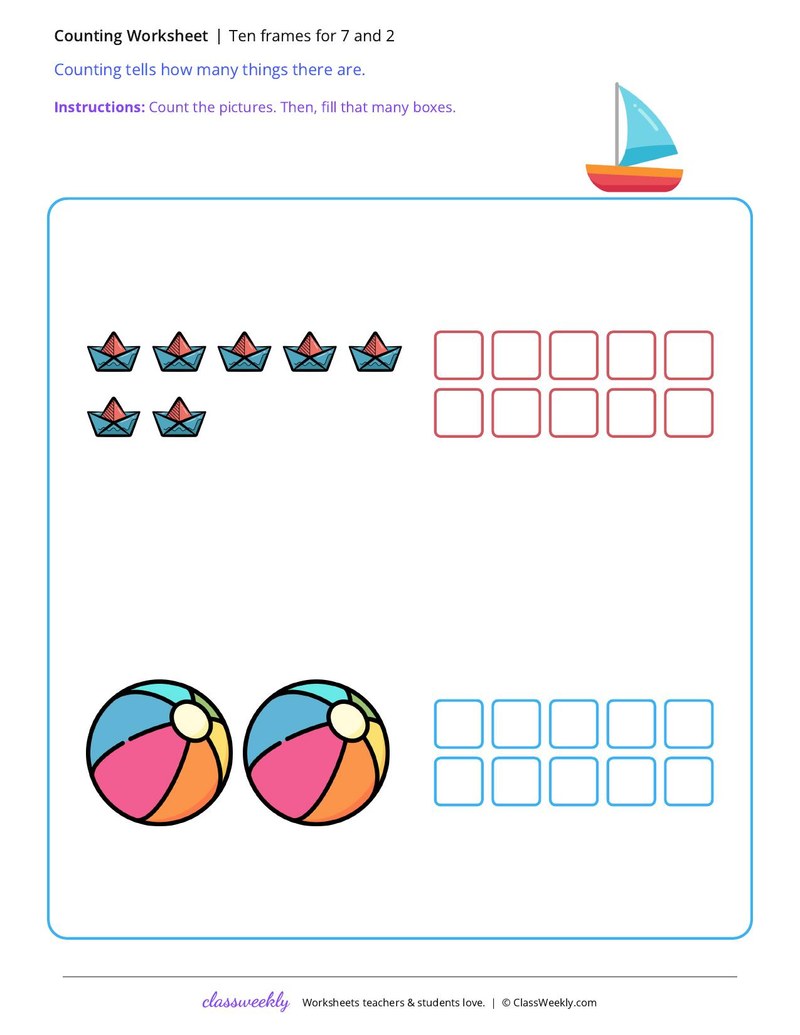 Ten frames for 7 and 2