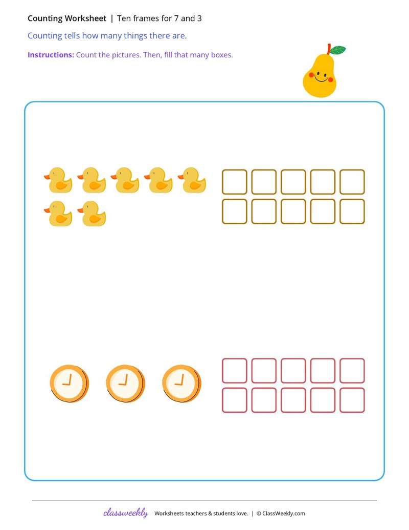 Ten frames for 7 and 3
