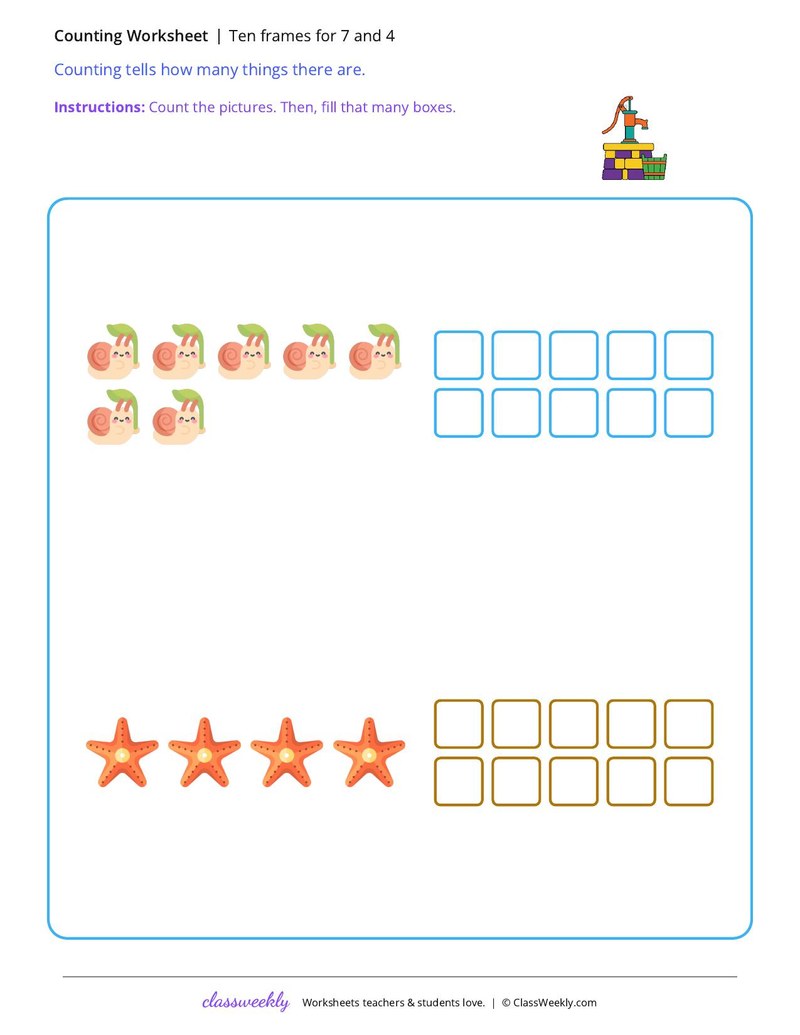 Ten frames for 7 and 4
