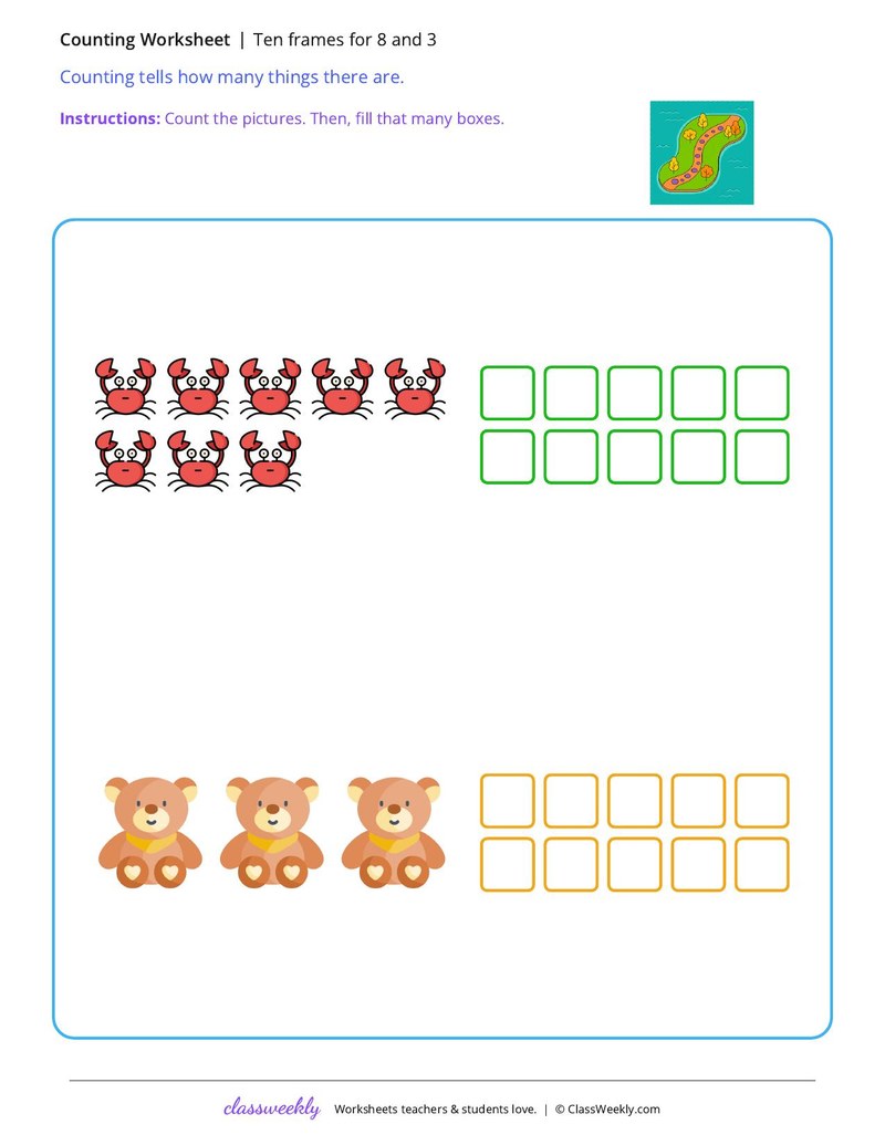 Ten frames for 8 and 3