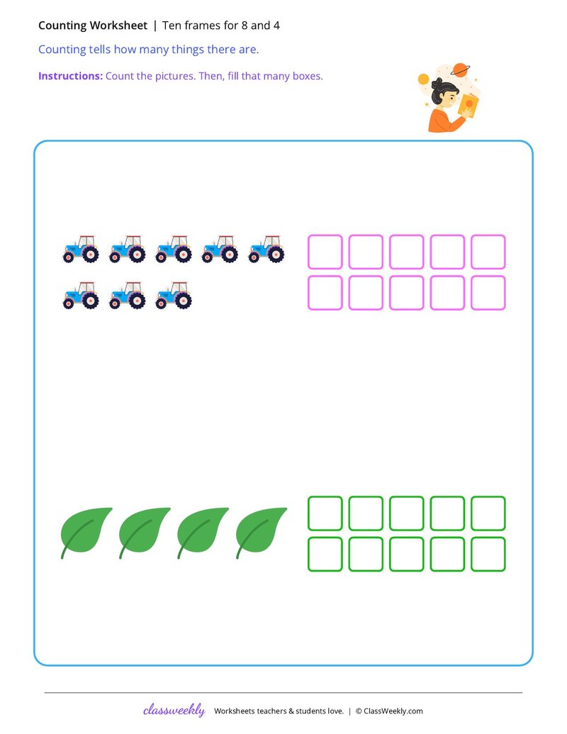 Ten frames for 8 and 4
