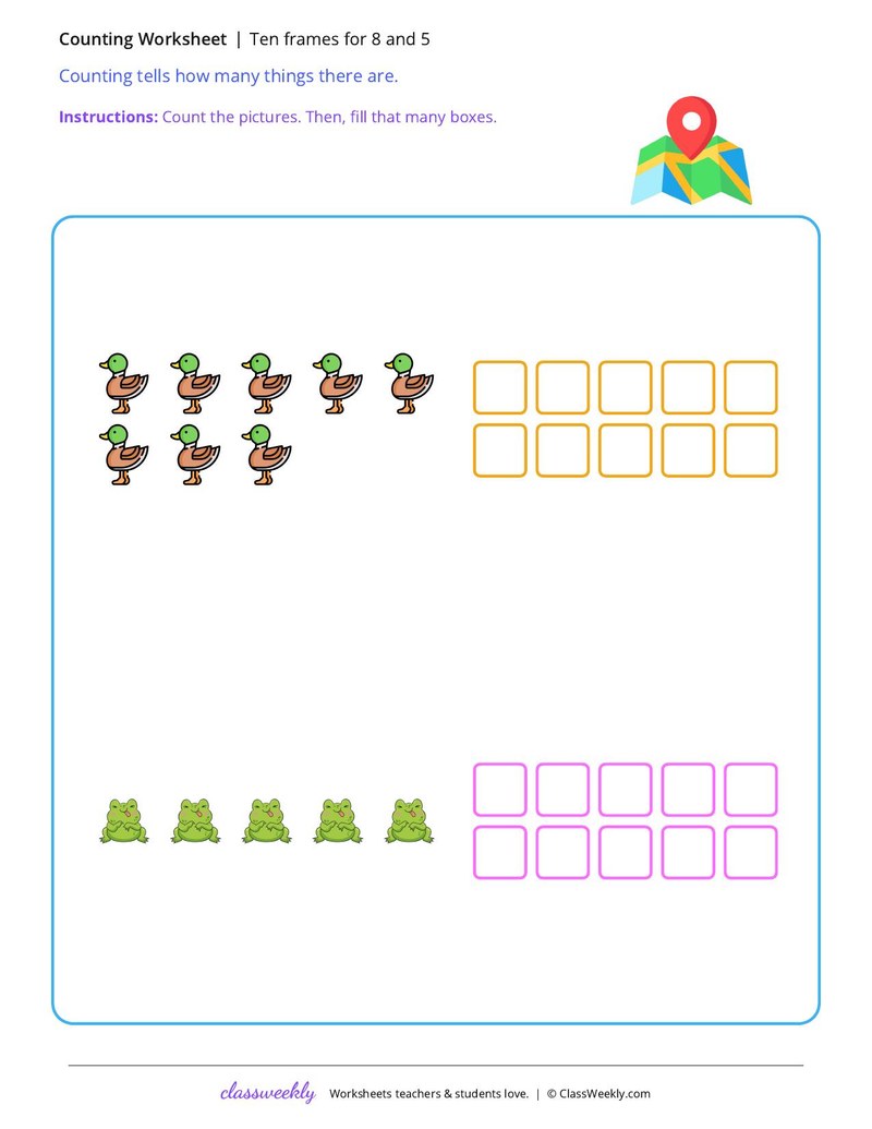 Ten frames for 8 and 5