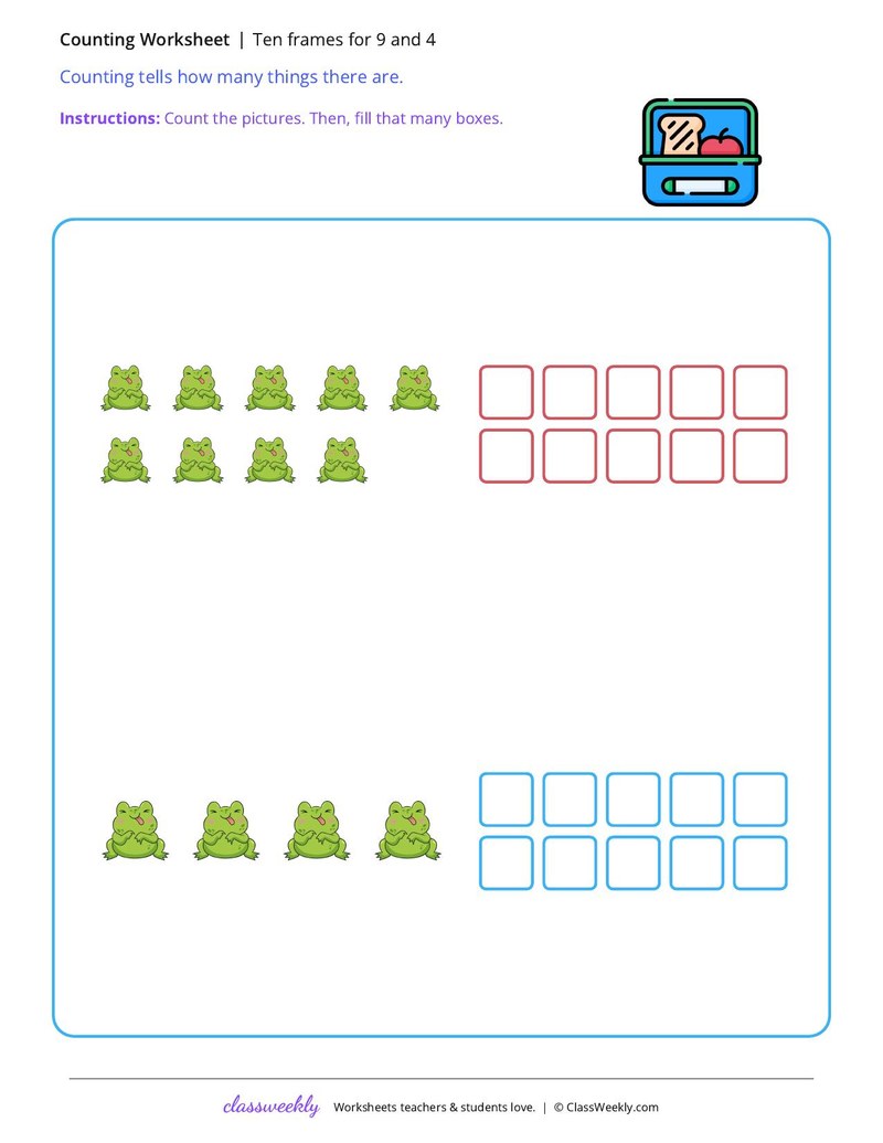 Ten frames for 9 and 4