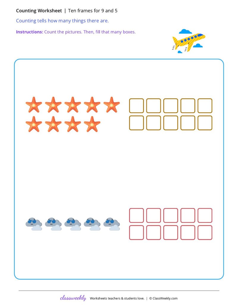 Ten frames for 9 and 5