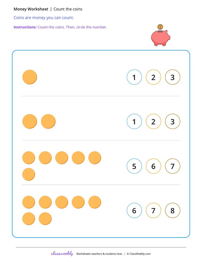 Count the coins worksheet preview