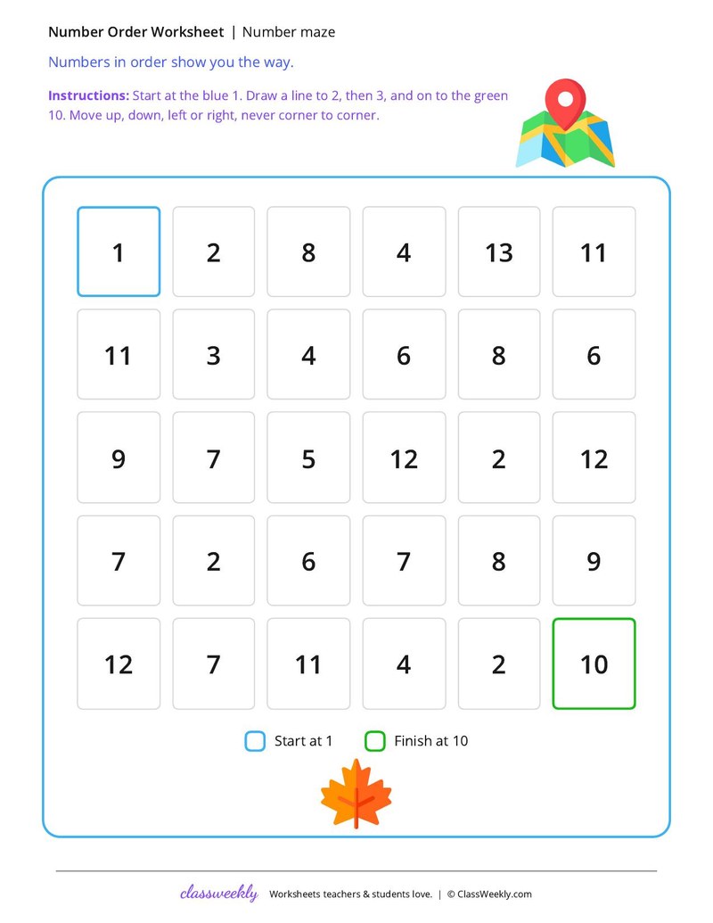 Number maze worksheet preview