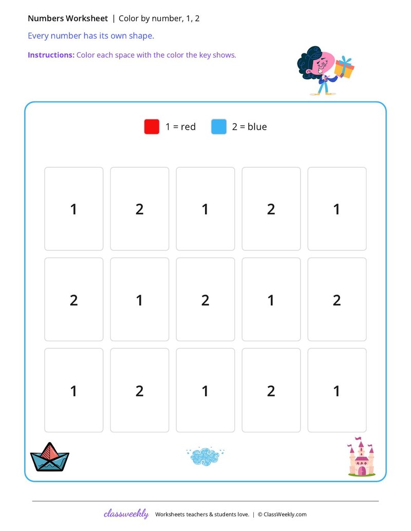 Color by number, 1, 2