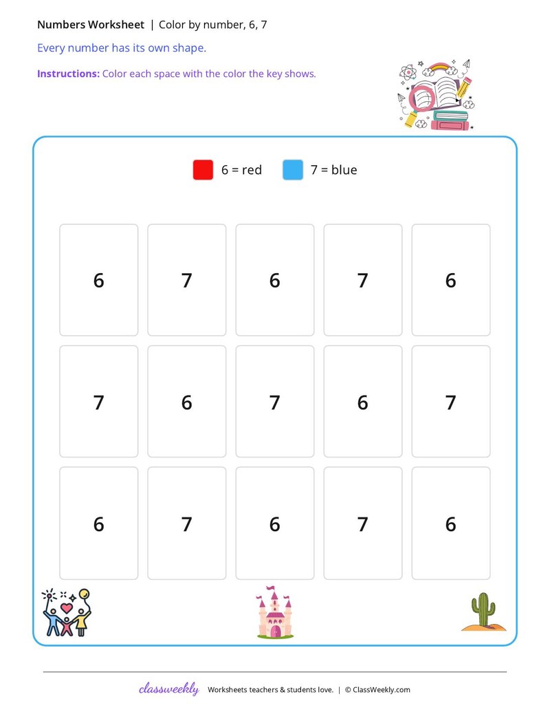 Color by number, 6, 7